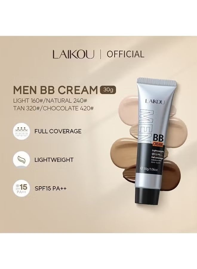 لايكو كريم BB للرجال SPF 15 PA ++ ، كريم أساس وكونسيلر كامل التغطية ، كريم مرطب للوجه للرجال يوحد لون البشرة ، والتحكم في الزيت وعيوب الغطاء ، لمسة نهائية طبيعية لجميع أنواع البشرة (Light 160) - Image 2